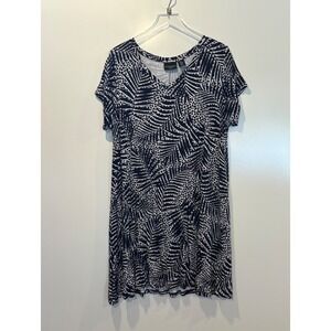 Cynthia Rowley Blue White Palm Print V Neck Short Sleeve Dress Womens Size 2X